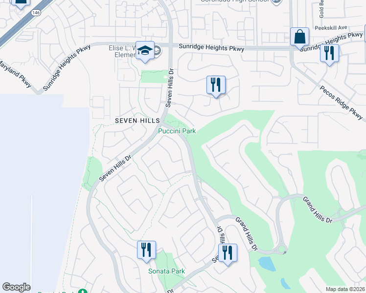 map of restaurants, bars, coffee shops, grocery stores, and more near 3005 Vía Venezia in Henderson