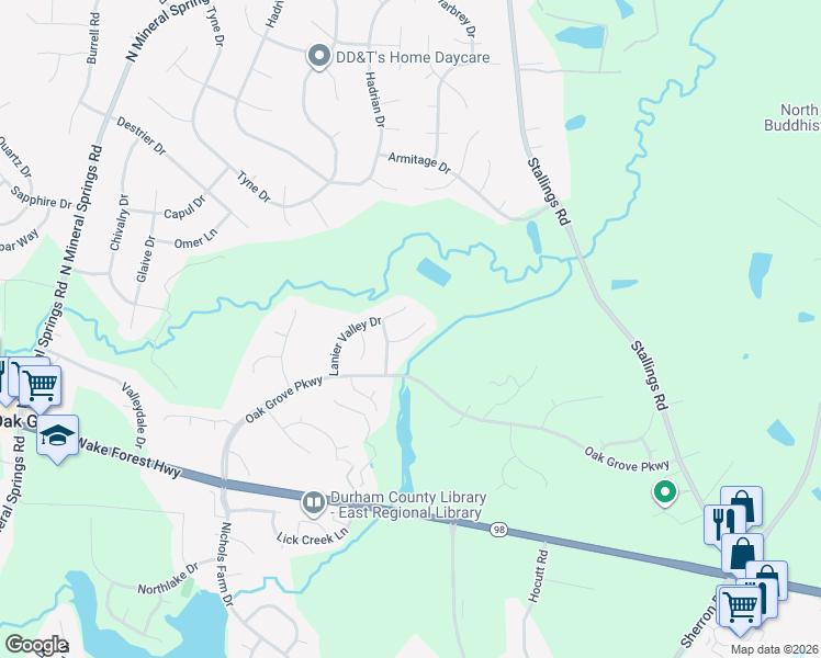 map of restaurants, bars, coffee shops, grocery stores, and more near 7 Epping Court in Durham