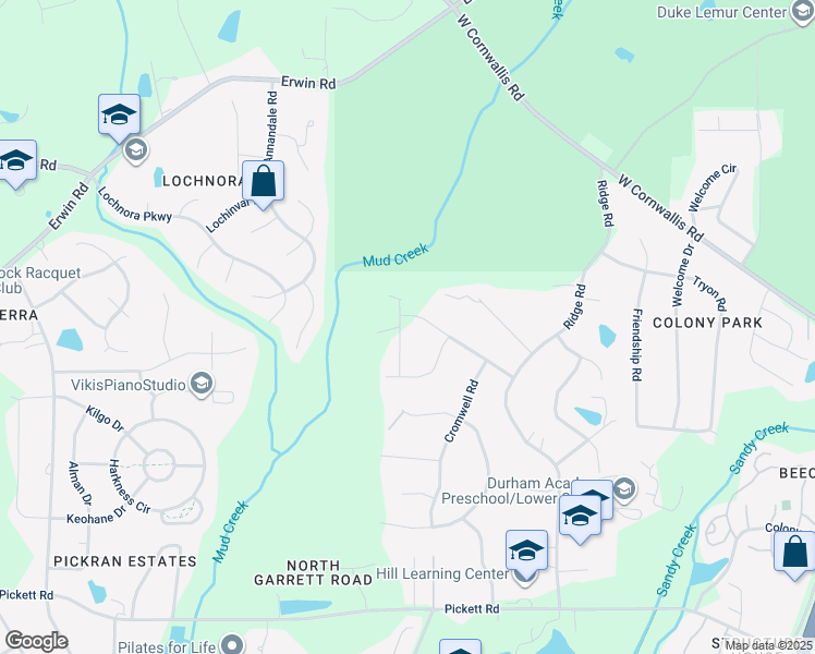 map of restaurants, bars, coffee shops, grocery stores, and more near 3021 Harriman Road in Durham
