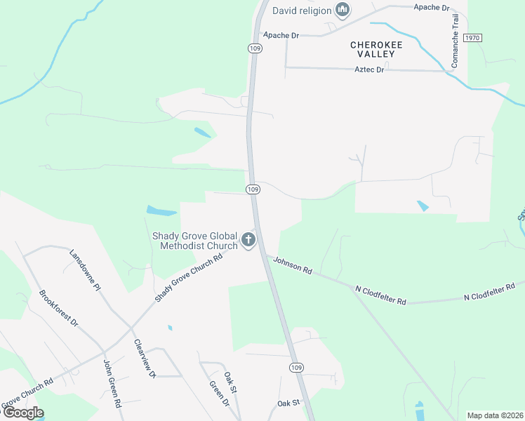 map of restaurants, bars, coffee shops, grocery stores, and more near 6674 North Carolina 109 in Winston-Salem