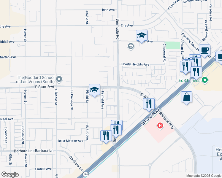 map of restaurants, bars, coffee shops, grocery stores, and more near 375 East Starr Avenue in Las Vegas