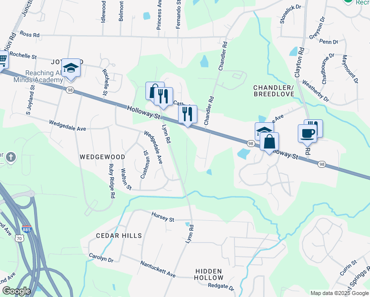 map of restaurants, bars, coffee shops, grocery stores, and more near 218 Quail Drive in Durham