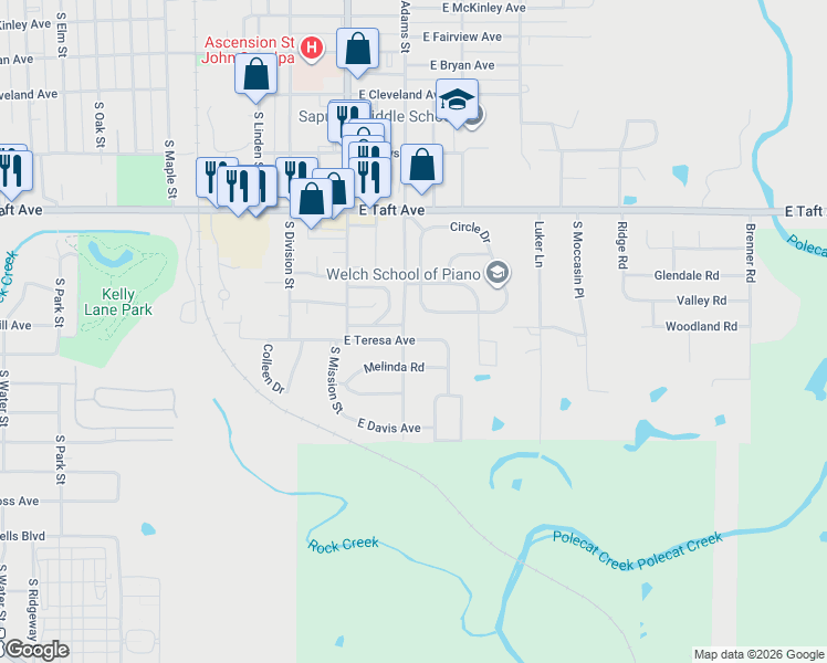map of restaurants, bars, coffee shops, grocery stores, and more near 920 Henshaw Avenue in Sapulpa