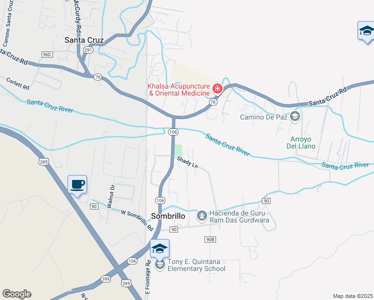 map of restaurants, bars, coffee shops, grocery stores, and more near 10 Juniper Trail in Española