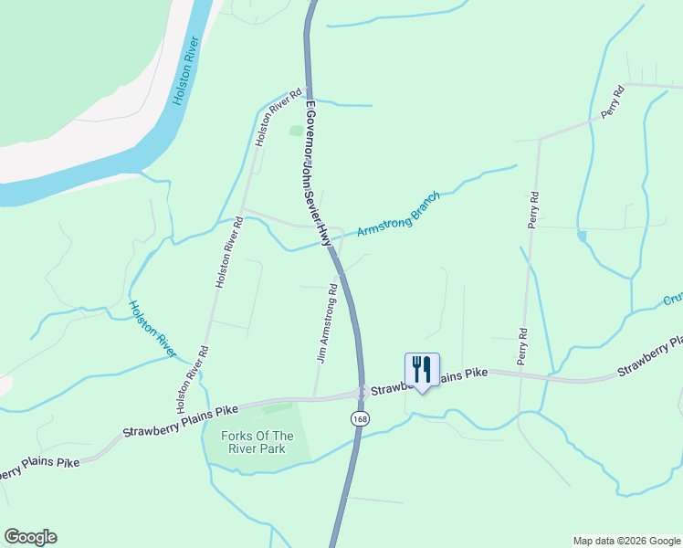 map of restaurants, bars, coffee shops, grocery stores, and more near 1900 Jim Armstrong Road in Knoxville