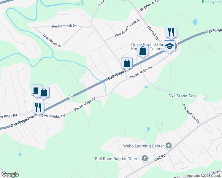 map of restaurants, bars, coffee shops, grocery stores, and more near 6305 Beaver Ridge Road in Knoxville