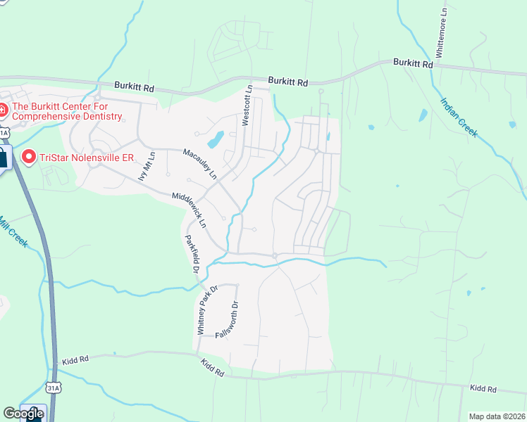 map of restaurants, bars, coffee shops, grocery stores, and more near 2180B Kirkwall Drive in Nolensville