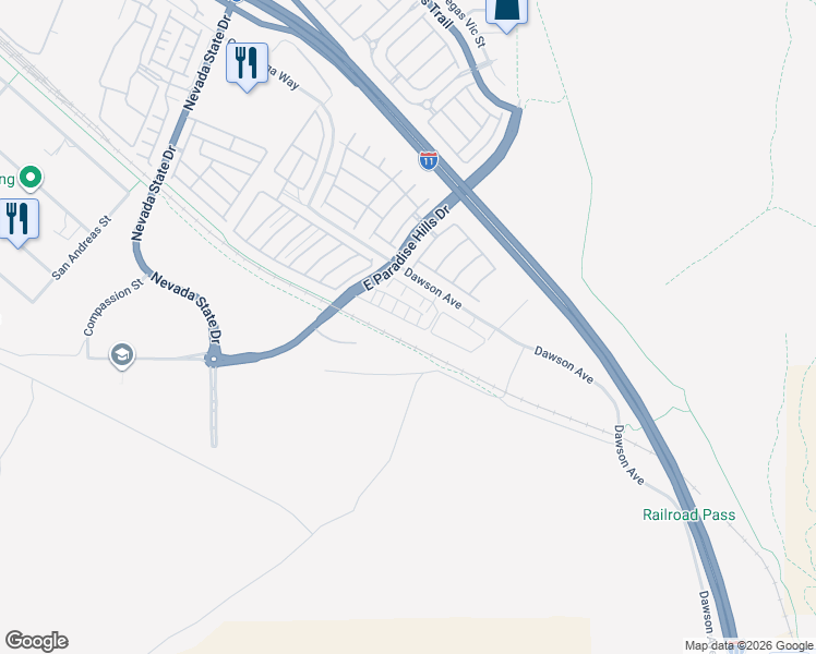 map of restaurants, bars, coffee shops, grocery stores, and more near 1200 Paradise Basin Court in Henderson