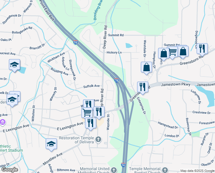 map of restaurants, bars, coffee shops, grocery stores, and more near 1411-G Bergamot Loop in High Point
