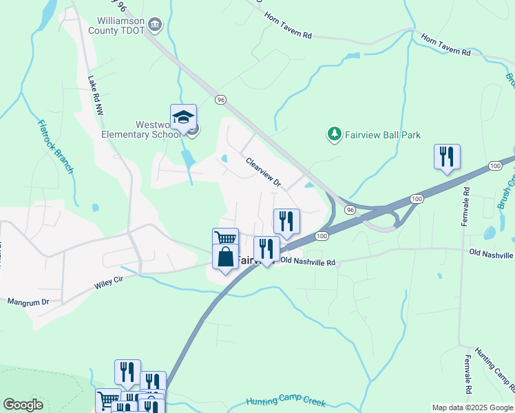 map of restaurants, bars, coffee shops, grocery stores, and more near 7109 Maple Village Court in Fairview