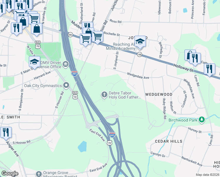 map of restaurants, bars, coffee shops, grocery stores, and more near 608 Big Twig Lane in Durham