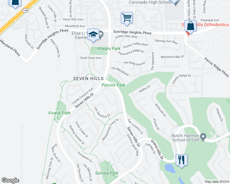 map of restaurants, bars, coffee shops, grocery stores, and more near 3044 Palatine Terrace Drive in Henderson