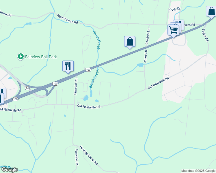 map of restaurants, bars, coffee shops, grocery stores, and more near 7605 Old Nashville Road in Fairview