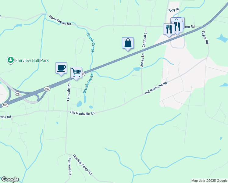 map of restaurants, bars, coffee shops, grocery stores, and more near 7605 Old Nashville Road in Fairview