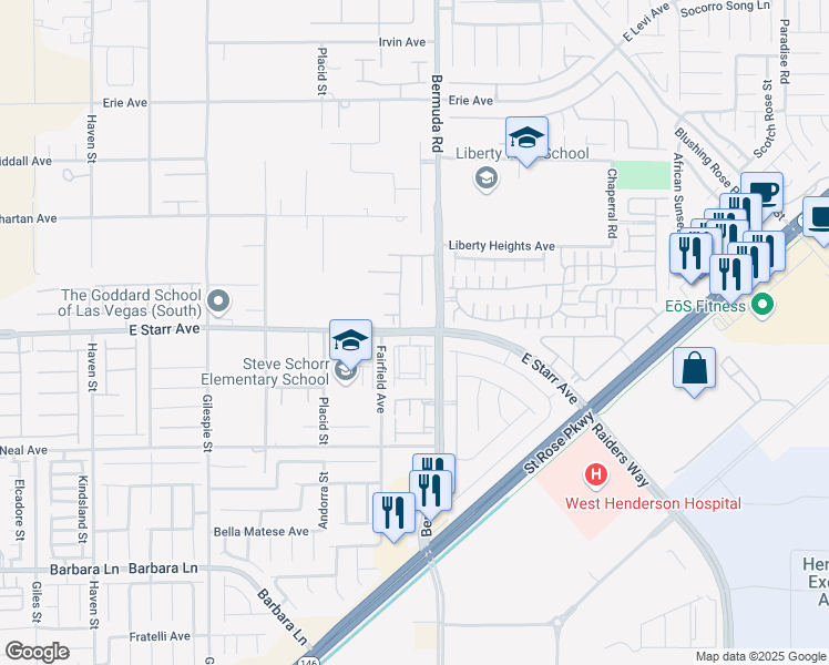 map of restaurants, bars, coffee shops, grocery stores, and more near 375 East Starr Avenue in Las Vegas