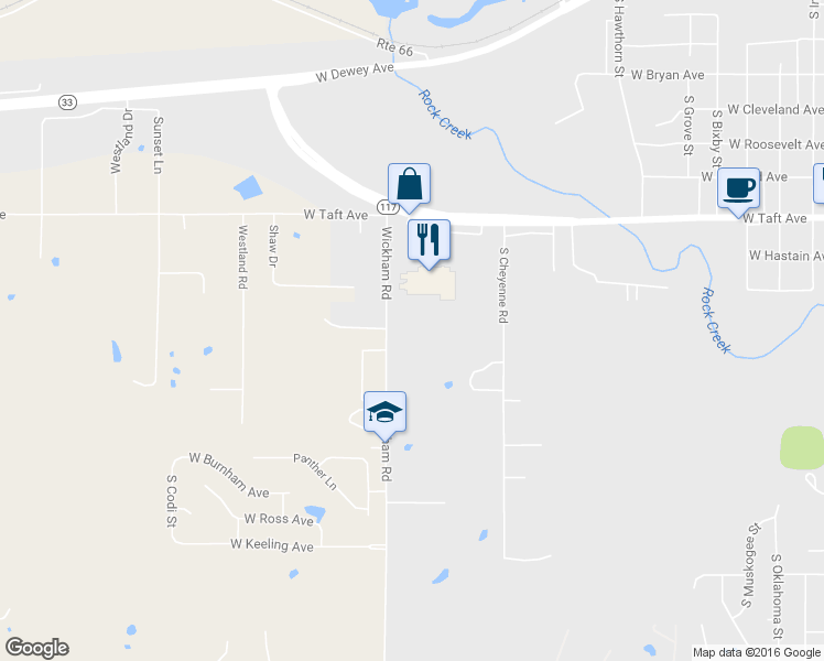 map of restaurants, bars, coffee shops, grocery stores, and more near 1409 South Wickham Road in Sapulpa