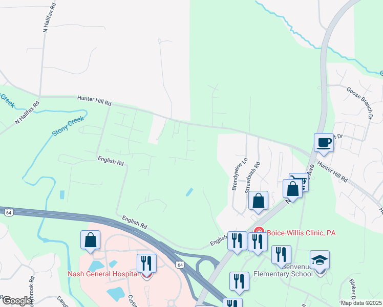 map of restaurants, bars, coffee shops, grocery stores, and more near 7204 Sunflower Road in Rocky Mount