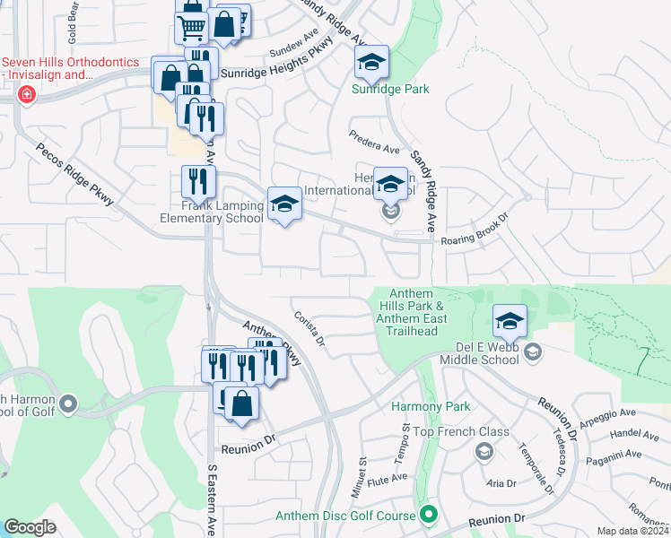 map of restaurants, bars, coffee shops, grocery stores, and more near 2492 Sedona Cedar Avenue in Henderson