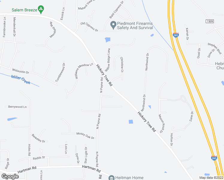map of restaurants, bars, coffee shops, grocery stores, and more near 1945 Hickory Tree Road in Winston-Salem