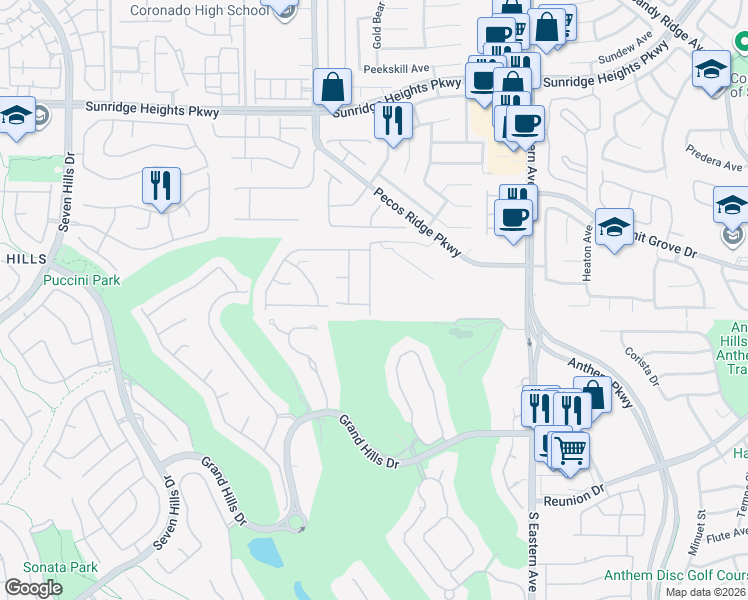 map of restaurants, bars, coffee shops, grocery stores, and more near 1170 Pandora Canyon Street in Henderson