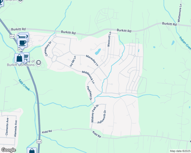 map of restaurants, bars, coffee shops, grocery stores, and more near 408 Marlowe Court in Nolensville