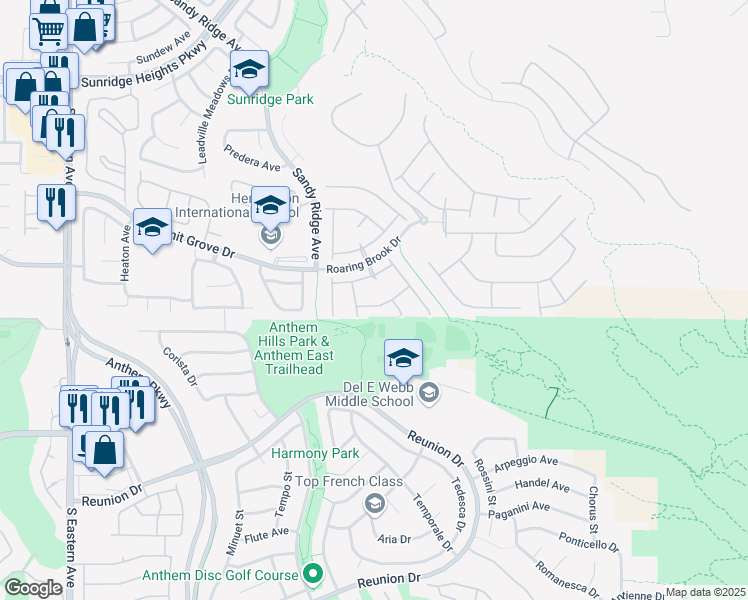 map of restaurants, bars, coffee shops, grocery stores, and more near 2276 Laramine River Drive in Henderson