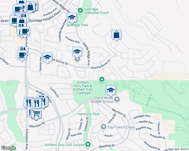 map of restaurants, bars, coffee shops, grocery stores, and more near 1151 Tumbling River Avenue in Henderson