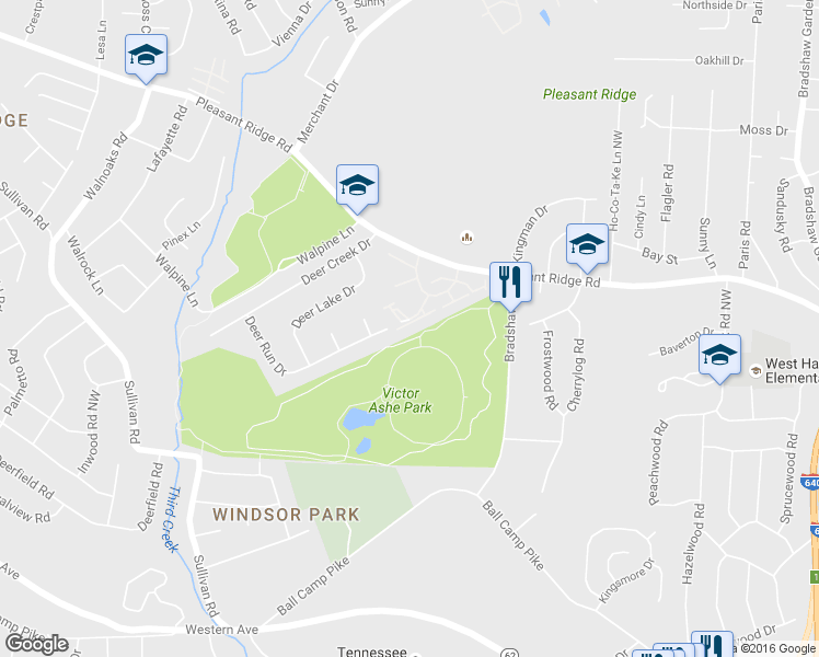 map of restaurants, bars, coffee shops, grocery stores, and more near 3510 Tupelo Way in Knoxville