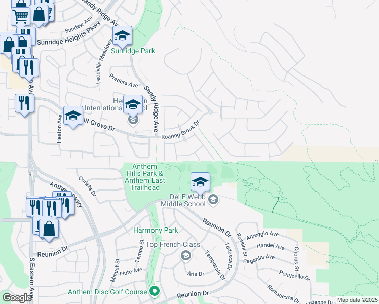 map of restaurants, bars, coffee shops, grocery stores, and more near 2272 Laramine River Dr in Henderson