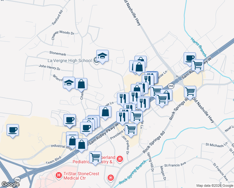 map of restaurants, bars, coffee shops, grocery stores, and more near 175 Wolverine Court in Smyrna