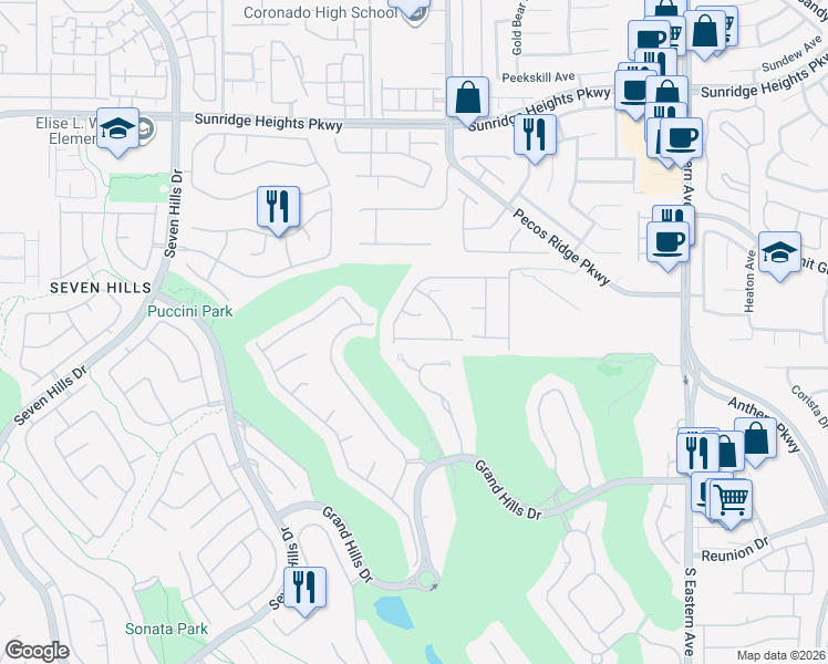 map of restaurants, bars, coffee shops, grocery stores, and more near 2826 Poseidon Shore Avenue in Henderson