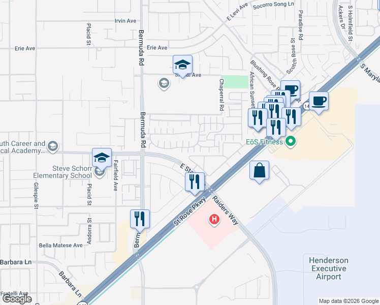 map of restaurants, bars, coffee shops, grocery stores, and more near 1196 Via Nomi in Henderson