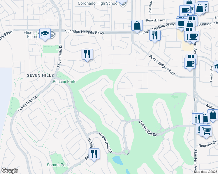 map of restaurants, bars, coffee shops, grocery stores, and more near 2685 Botticelli Drive in Henderson