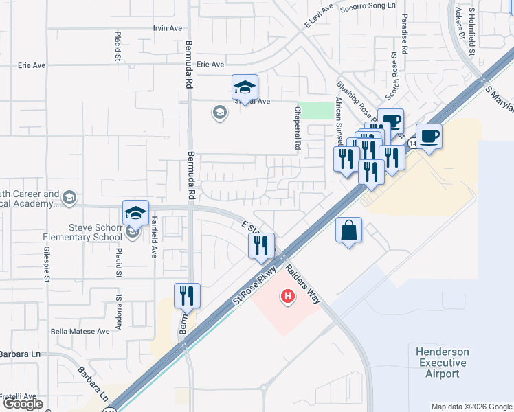 map of restaurants, bars, coffee shops, grocery stores, and more near 1196 Via Nomi in Henderson