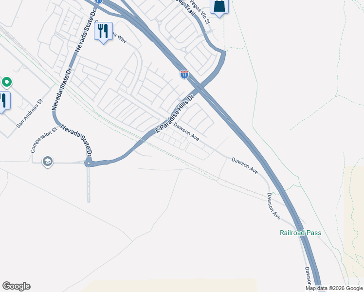 map of restaurants, bars, coffee shops, grocery stores, and more near 1200 Paradise Basin Court in Henderson