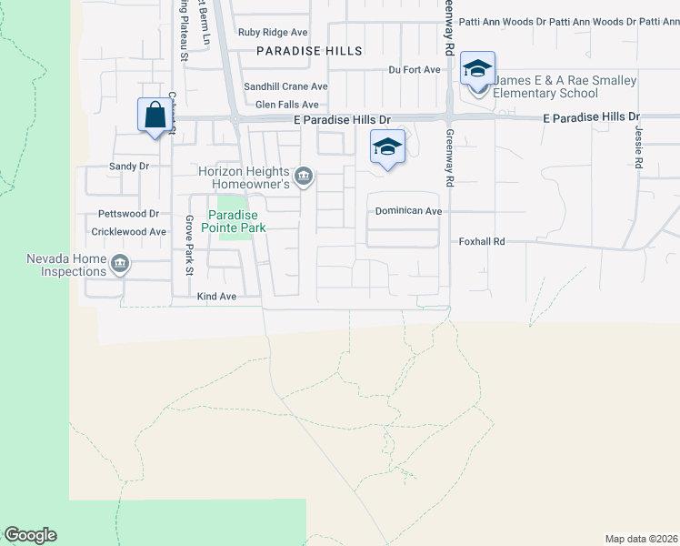 map of restaurants, bars, coffee shops, grocery stores, and more near 129 Outcrop Ridge Avenue in Henderson