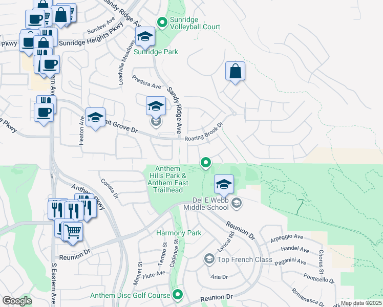 map of restaurants, bars, coffee shops, grocery stores, and more near 1151 Tumbling River Avenue in Henderson