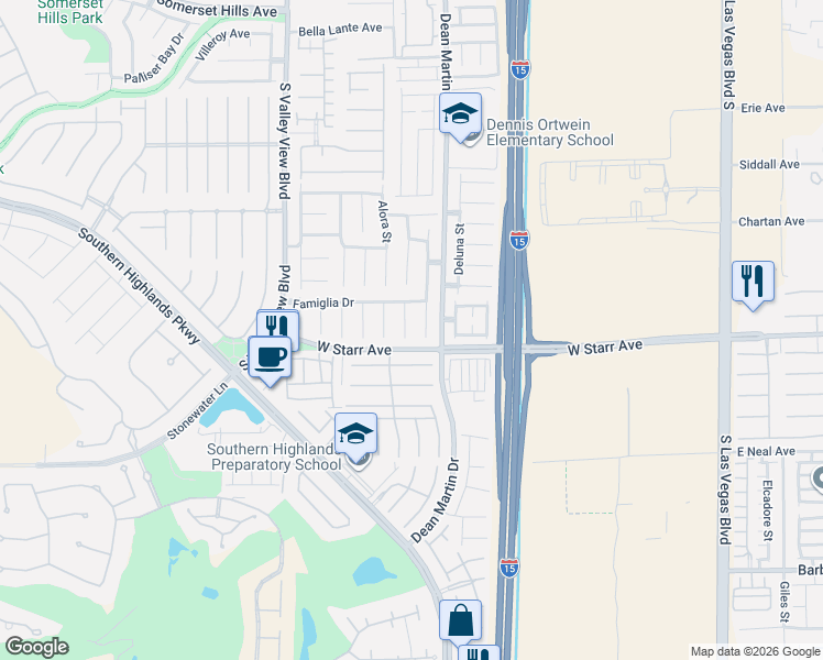 map of restaurants, bars, coffee shops, grocery stores, and more near 11256 Andreola Court in Las Vegas