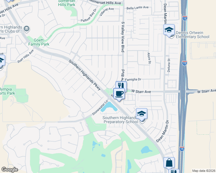 map of restaurants, bars, coffee shops, grocery stores, and more near 11261 Campsie Fells Court in Las Vegas