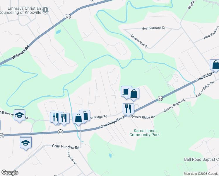 map of restaurants, bars, coffee shops, grocery stores, and more near 7008 Wyndham Pointe Lane in Knoxville