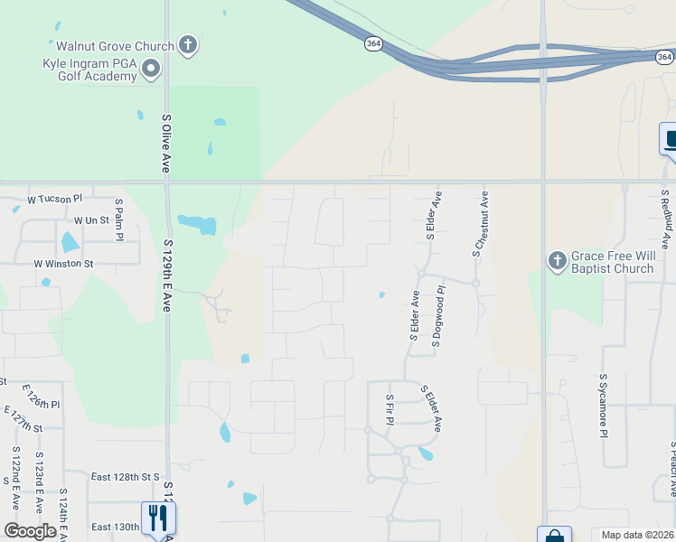 map of restaurants, bars, coffee shops, grocery stores, and more near 2916 W Winston St in Broken Arrow