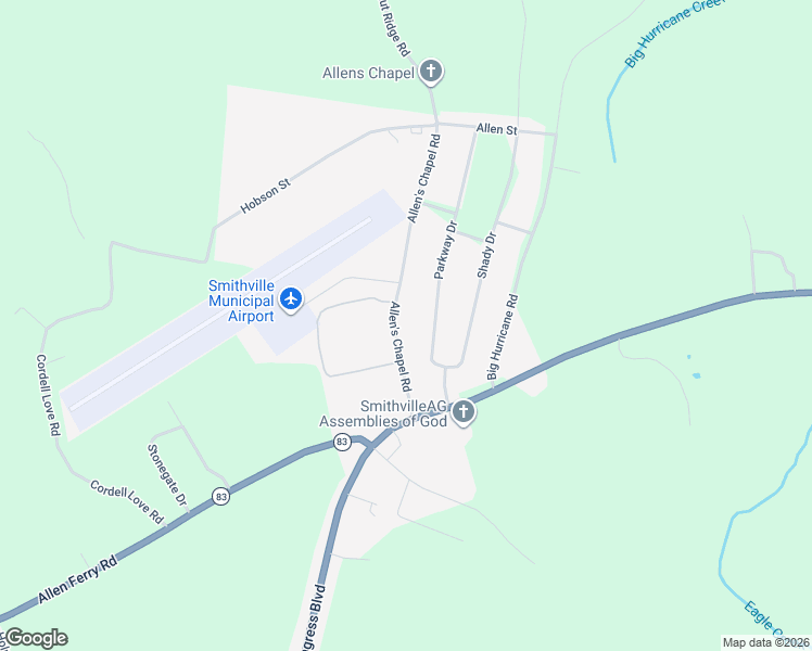 map of restaurants, bars, coffee shops, grocery stores, and more near 308 Allen's Chapel Road in Smithville