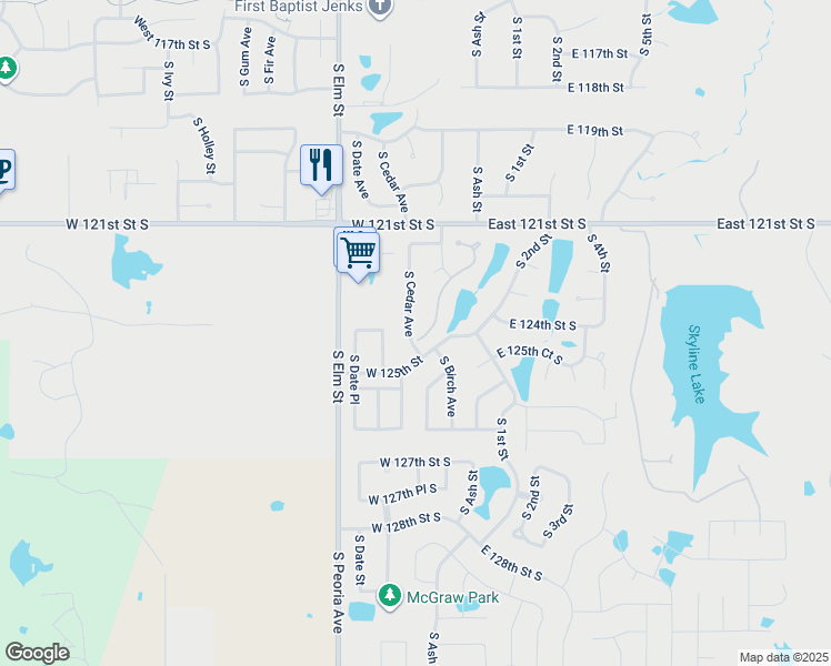 map of restaurants, bars, coffee shops, grocery stores, and more near 12408 South Ash Avenue in Jenks