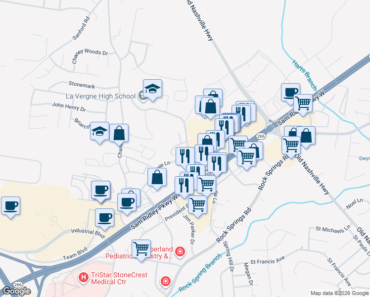 map of restaurants, bars, coffee shops, grocery stores, and more near 158 Wolverine Court in Smyrna