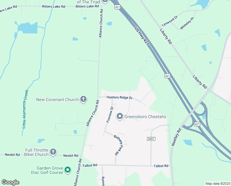 map of restaurants, bars, coffee shops, grocery stores, and more near 2201 Hunters Ridge Drive in Pleasant Garden