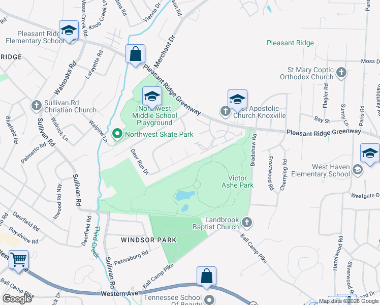 map of restaurants, bars, coffee shops, grocery stores, and more near 4033 Deer Run Drive in Knoxville