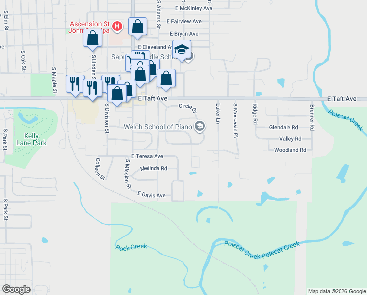 map of restaurants, bars, coffee shops, grocery stores, and more near 946 Henshaw Ave in Sapulpa