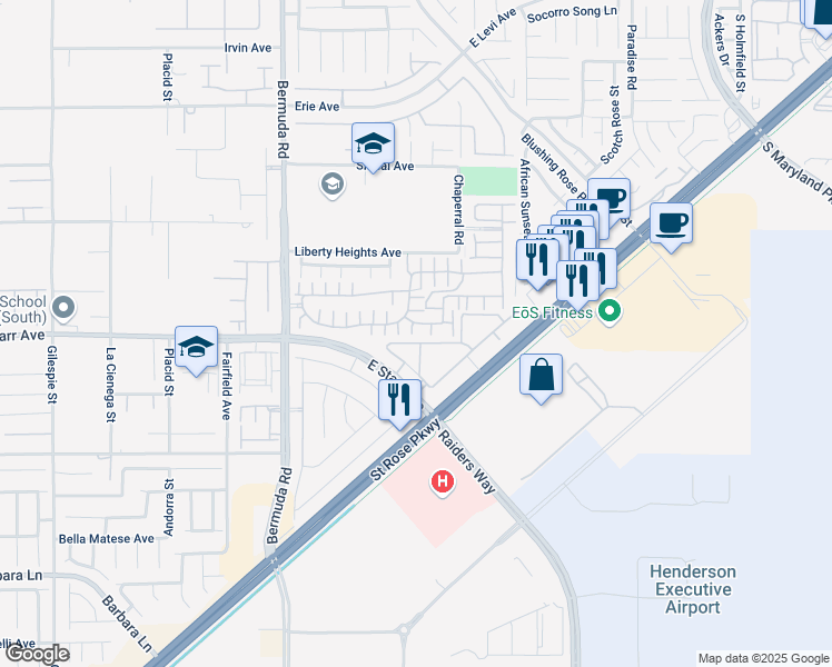 map of restaurants, bars, coffee shops, grocery stores, and more near 1196 Pancole Court in Henderson