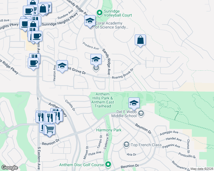 map of restaurants, bars, coffee shops, grocery stores, and more near 1164 Ekalaka Road in Henderson