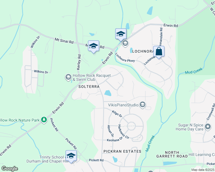 map of restaurants, bars, coffee shops, grocery stores, and more near 3404 Olney Drive in Durham